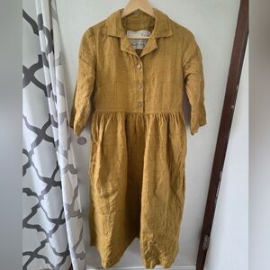 Notperfectlinen Maple Mustard Checks Midi Linen Dress Small